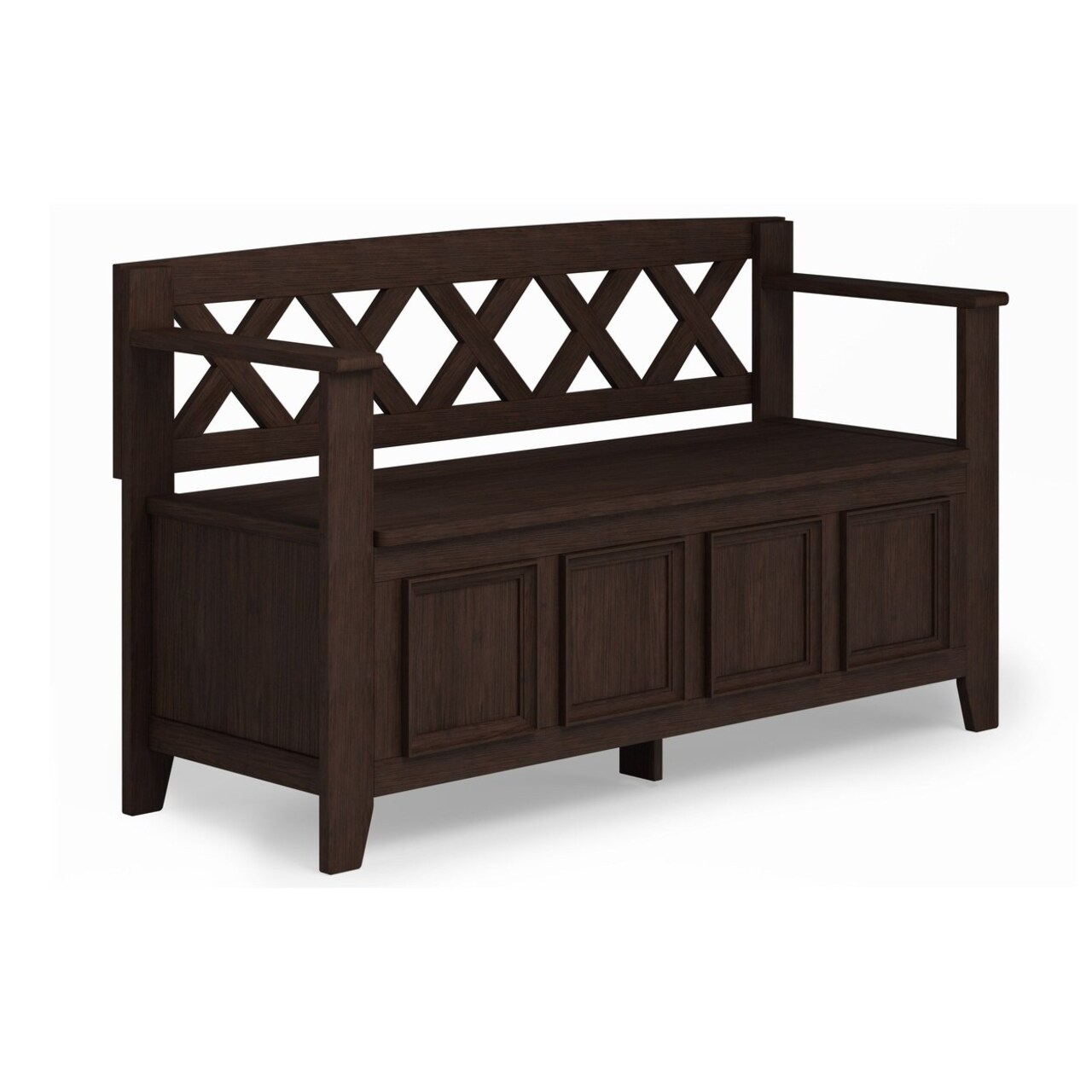 Simpli Home Amherst Entryway Storage Bench Solid Wood 48" X 28" Brown Finish